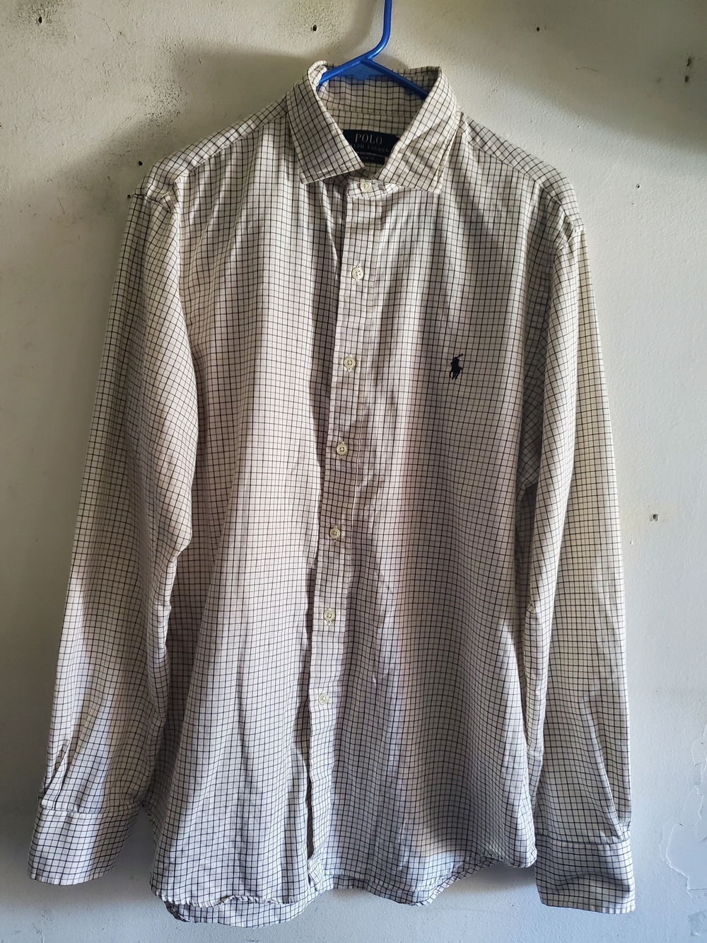 Polo by Ralph Lauren Cream  and Black Check Dress Shirt Size Large.
